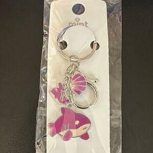 Mint Pink Sea Creature Charm Keychain with Silver Hardware